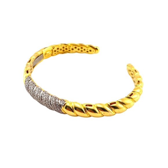 Gold Vermeil 925 Silver Twisted Cuff Bracelet With Diamond Accents Made In Italy - Picture 4 of 8